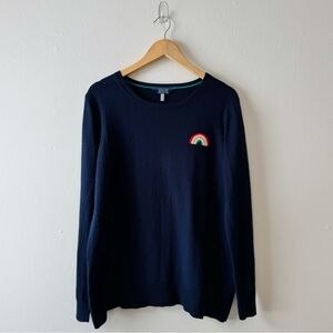 Joules Asha Crew Neck Navy Rainbow Sweater Size 14